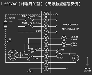 220VAC標(biāo)準(zhǔn)開關(guān)型<a href='http://xhtimes.com.cn/Product/diefa/diandongdiefa/' target='_blank'>電動<a href='http://xhtimes.com.cn/Product/diefa/' target='_blank'>蝶閥</a></a>接線圖